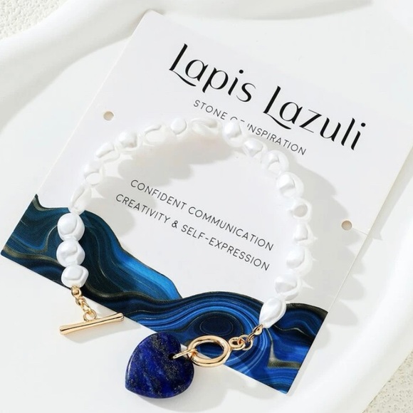 Jewelry - Lapis Lazuli heart charm bracelet. New.